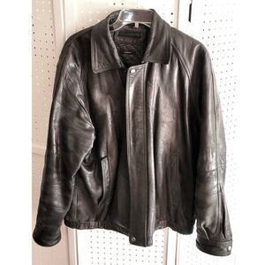 Claiborne Outerwear Mens Lambskin Leather Coat Black Bomber L Zippers For Repair